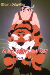 A boy comes on a tiger